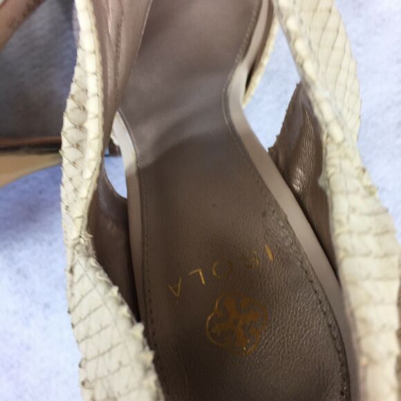 Isola Open Toe High Heels Size 7.5 Womens Cream Ankle Cuff Bootie Snake Textured - Picture 9 of 12